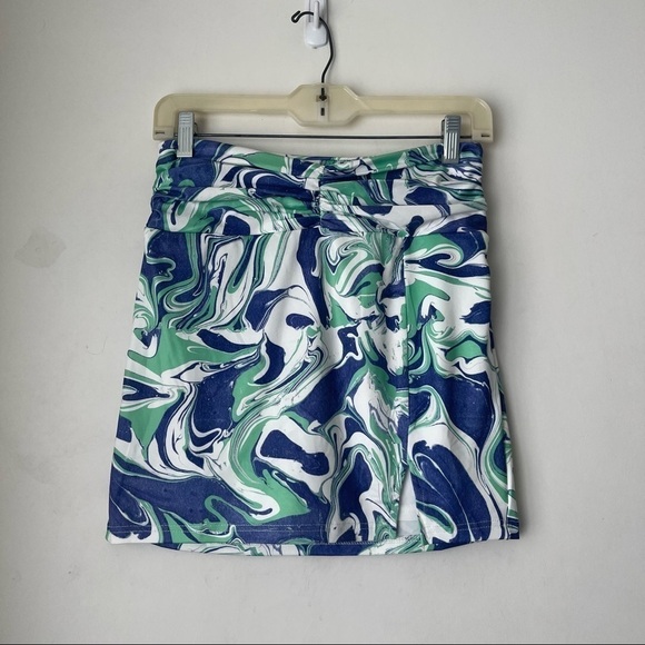 Princess Polly Zoe Blue Green White Swirl Mini Skirt 4 - Picture 5 of 8